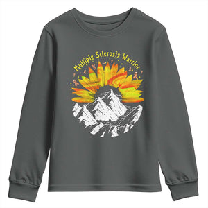 MS Warrior Youth Sweatshirt Orange Ribbon Sunflower Multiple Sclerosis Awareness TS10 Dark Heather Print Your Wear