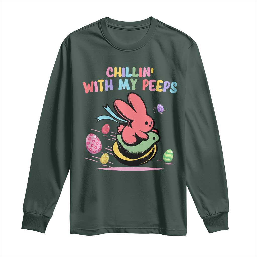 Easter Day Long Sleeve Shirt Chillin With My Peeps Bunnies TS10 Dark Forest Green Print Your Wear