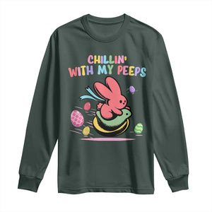 Easter Day Long Sleeve Shirt Chillin With My Peeps Bunnies TS10 Dark Forest Green Print Your Wear