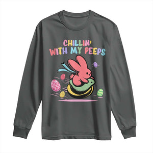 Easter Day Long Sleeve Shirt Chillin With My Peeps Bunnies TS10 Dark Heather Print Your Wear