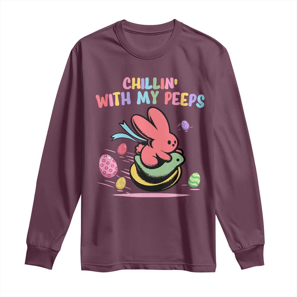 Easter Day Long Sleeve Shirt Chillin With My Peeps Bunnies TS10 Maroon Print Your Wear