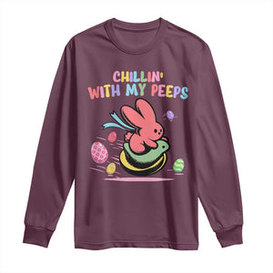 Easter Day Long Sleeve Shirt Chillin With My Peeps Bunnies TS10 Maroon Print Your Wear