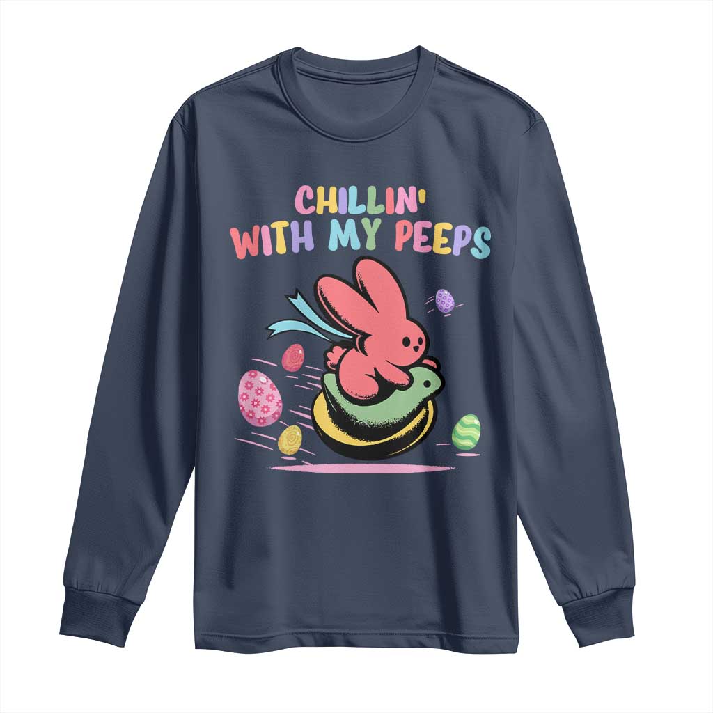 Easter Day Long Sleeve Shirt Chillin With My Peeps Bunnies TS10 Navy Print Your Wear