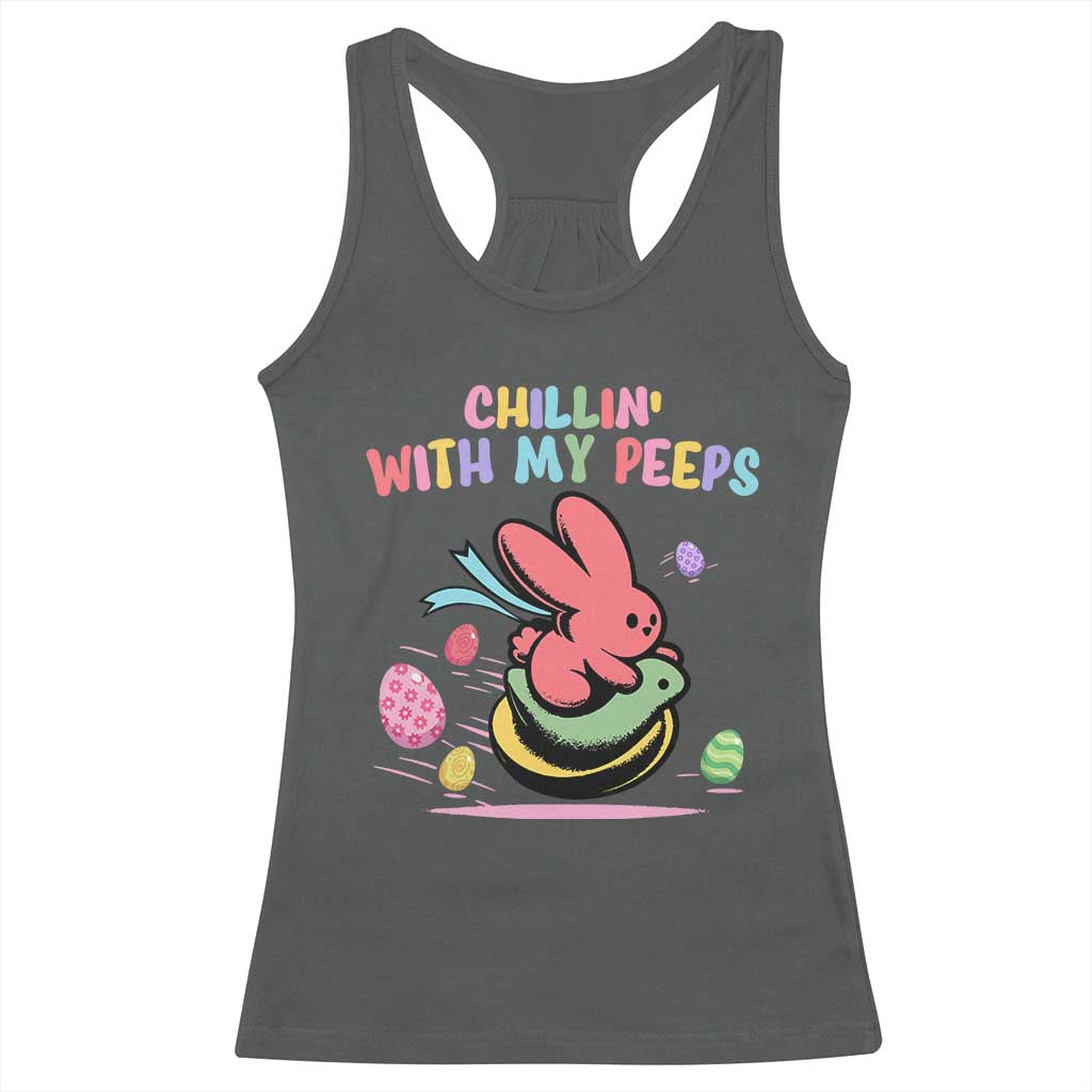 Easter Day Racerback Tank Top Chillin With My Peeps Bunnies TS10 Dark Heather Print Your Wear