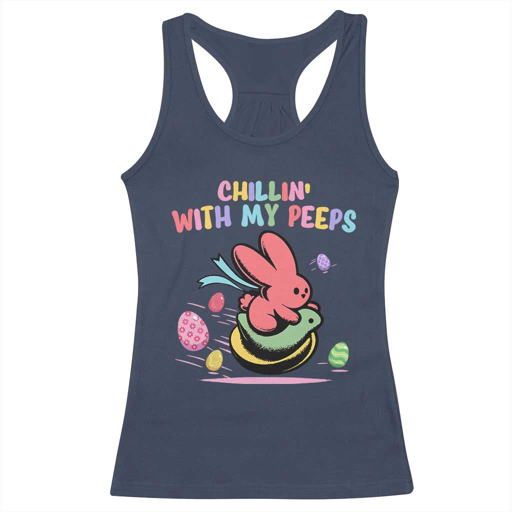 Easter Day Racerback Tank Top Chillin With My Peeps Bunnies TS10 Navy Print Your Wear