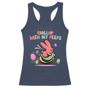 Easter Day Racerback Tank Top Chillin With My Peeps Bunnies TS10 Navy Print Your Wear