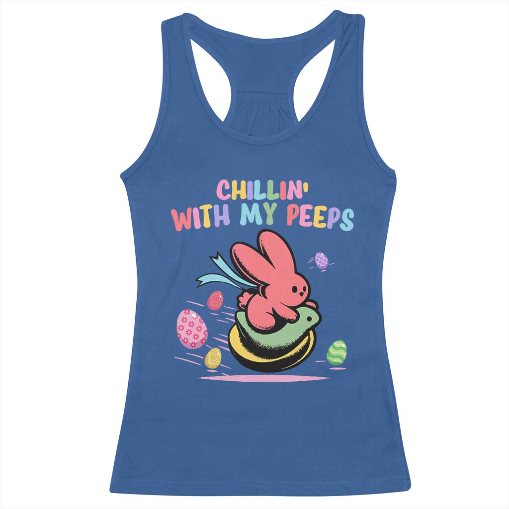 Easter Day Racerback Tank Top Chillin With My Peeps Bunnies TS10 Royal Blue Print Your Wear