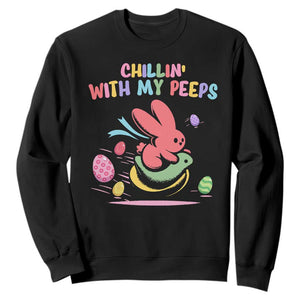 Easter Day Sweatshirt Chillin With My Peeps Bunnies TS10 Black Print Your Wear