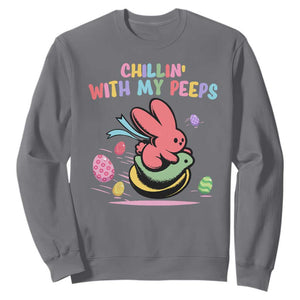 Easter Day Sweatshirt Chillin With My Peeps Bunnies TS10 Charcoal Print Your Wear