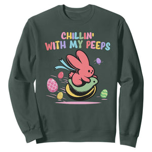 Easter Day Sweatshirt Chillin With My Peeps Bunnies TS10 Dark Forest Green Print Your Wear