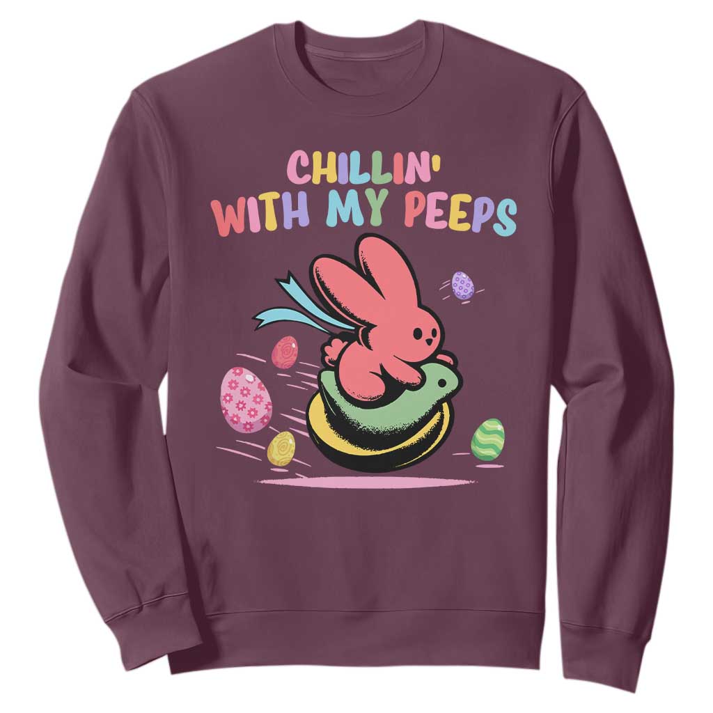 Easter Day Sweatshirt Chillin With My Peeps Bunnies TS10 Maroon Print Your Wear