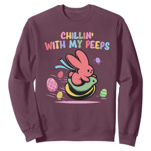Easter Day Sweatshirt Chillin With My Peeps Bunnies TS10 Maroon Print Your Wear