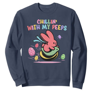 Easter Day Sweatshirt Chillin With My Peeps Bunnies TS10 Navy Print Your Wear