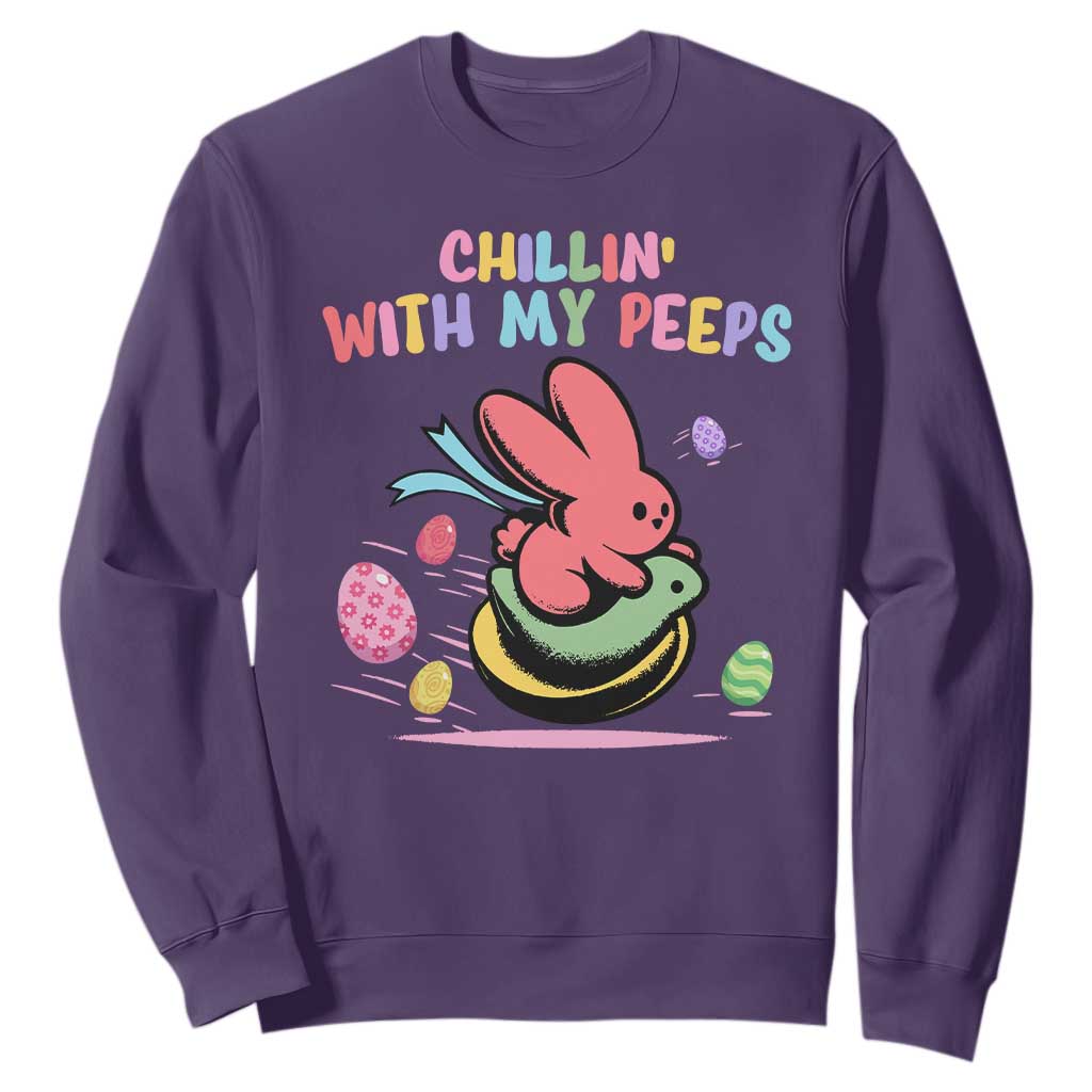 Easter Day Sweatshirt Chillin With My Peeps Bunnies TS10 Purple Print Your Wear