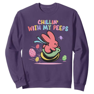 Easter Day Sweatshirt Chillin With My Peeps Bunnies TS10 Purple Print Your Wear