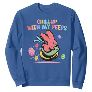 Easter Day Sweatshirt Chillin With My Peeps Bunnies TS10 Royal Blue Print Your Wear