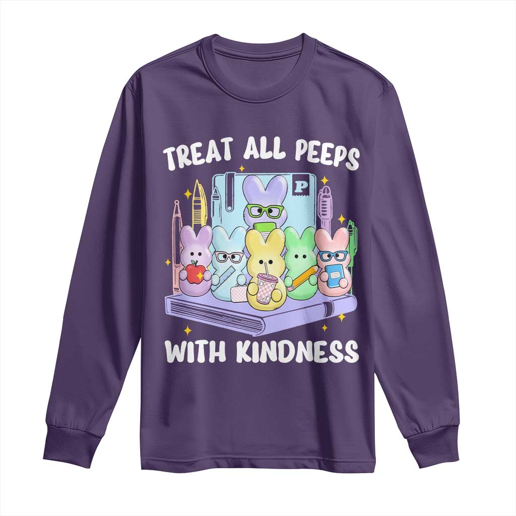 Teachers Easter Long Sleeve Shirt Treat All Peeps With Kindness TS10 Purple Print Your Wear