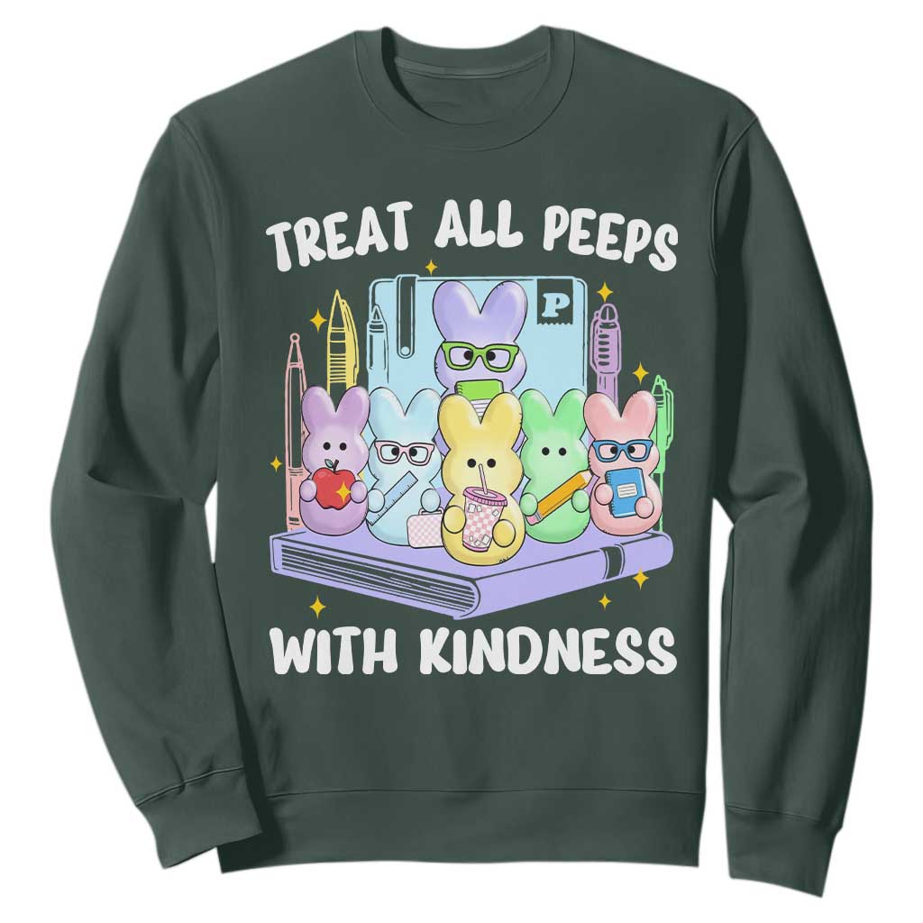 Teachers Easter Sweatshirt Treat All Peeps With Kindness TS10 Dark Forest Green Print Your Wear