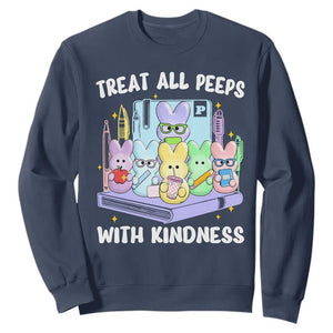 Teachers Easter Sweatshirt Treat All Peeps With Kindness TS10 Navy Print Your Wear