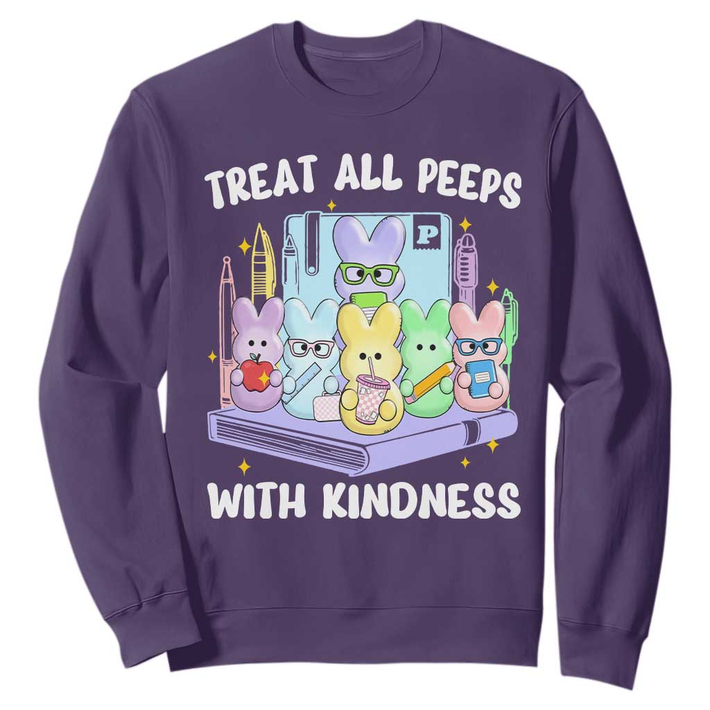 Teachers Easter Sweatshirt Treat All Peeps With Kindness TS10 Purple Print Your Wear