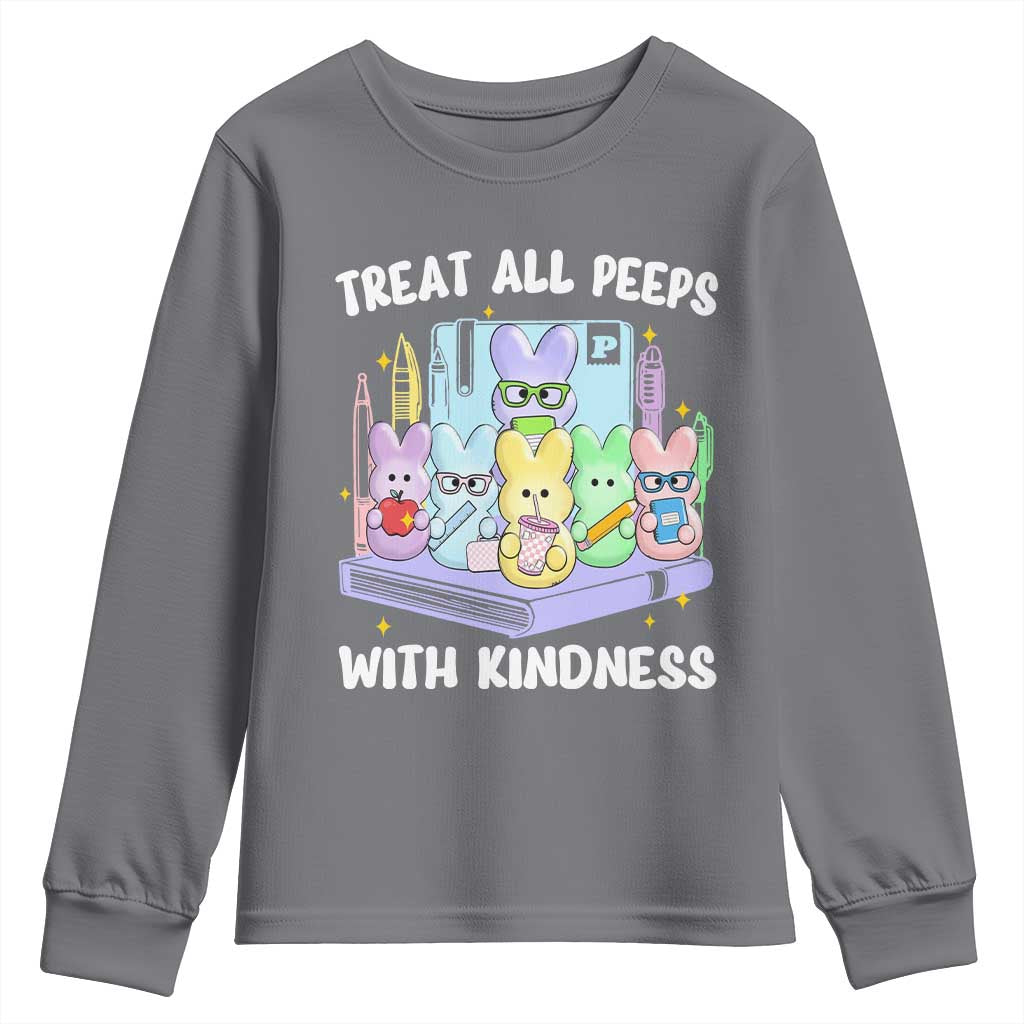 Teachers Easter Youth Sweatshirt Treat All Peeps With Kindness TS10 Charcoal Print Your Wear