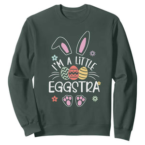 Funny Easter Sweatshirt Im A Little Eggstra Bunny Cute Kids Toddler TS10 Dark Forest Green Print Your Wear