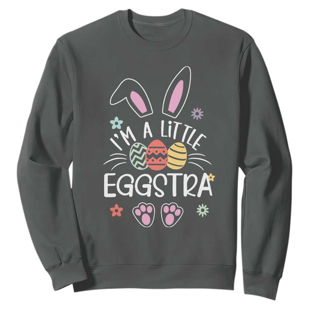 Funny Easter Sweatshirt Im A Little Eggstra Bunny Cute Kids Toddler TS10 Dark Heather Print Your Wear