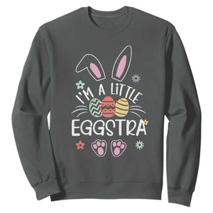 Funny Easter Sweatshirt Im A Little Eggstra Bunny Cute Kids Toddler TS10 Dark Heather Print Your Wear