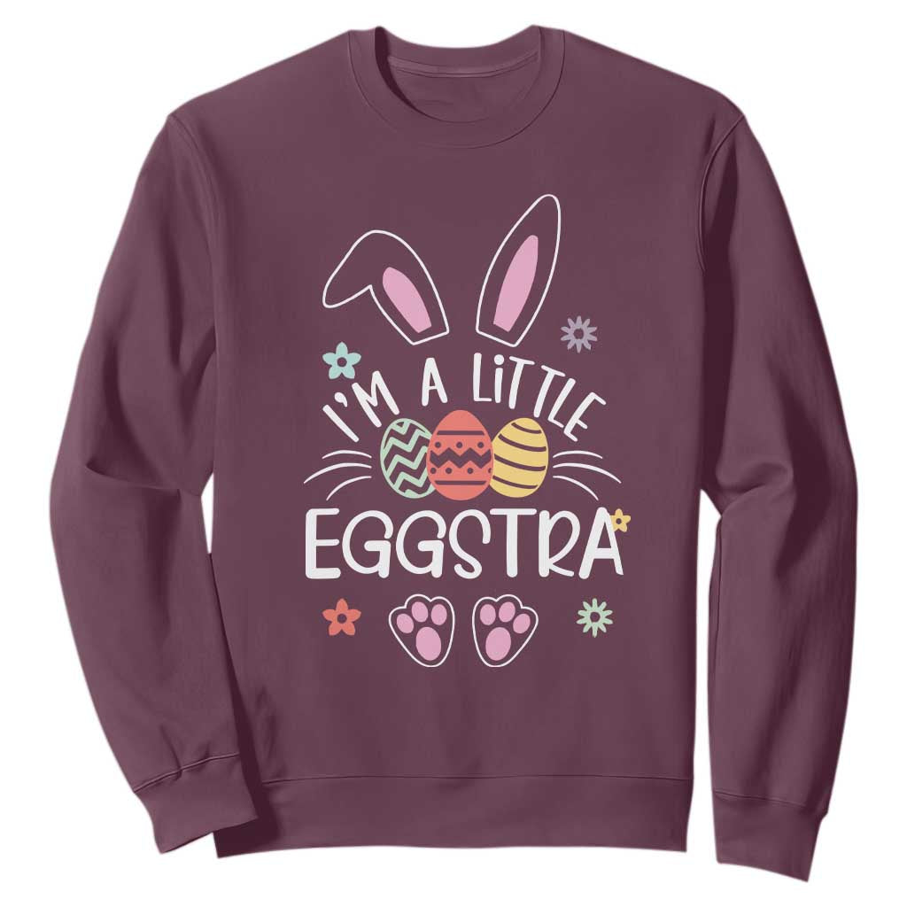 Funny Easter Sweatshirt Im A Little Eggstra Bunny Cute Kids Toddler TS10 Maroon Print Your Wear