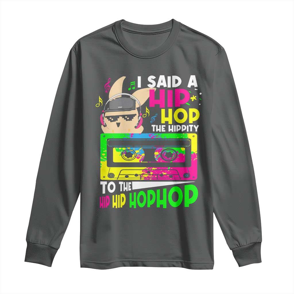 Hip Hop Easter Bunny Long Sleeve Shirt Funny Hippity Cool Rabbit Lovers Toddler TS10 Dark Heather Print Your Wear