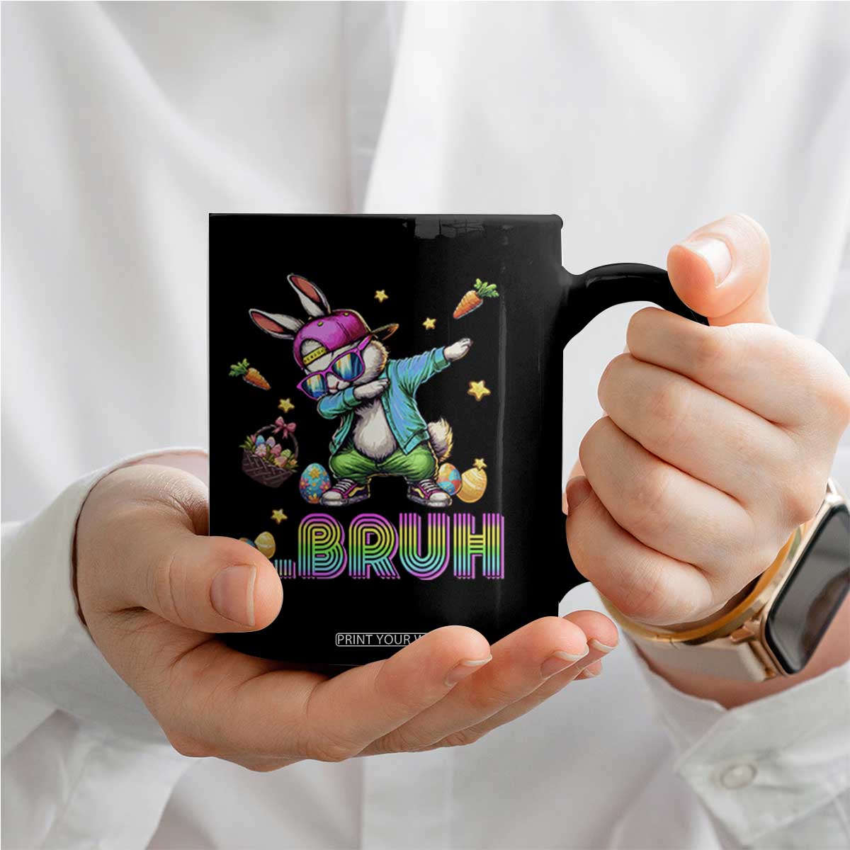 Bruh Dab Bunny Easter Coffee Mug Funny 80s Retro Vintage Party Cool Rabbit TS10 Print Your Wear