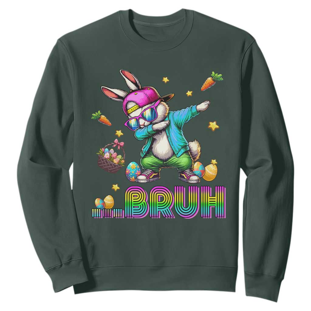 Bruh Dab Bunny Easter Sweatshirt Funny 80s Retro Vintage Party Cool Rabbit TS10 Dark Forest Green Print Your Wear