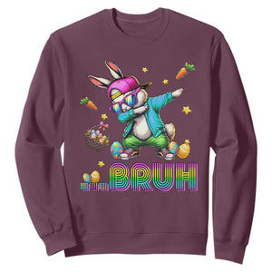 Bruh Dab Bunny Easter Sweatshirt Funny 80s Retro Vintage Party Cool Rabbit TS10 Maroon Print Your Wear