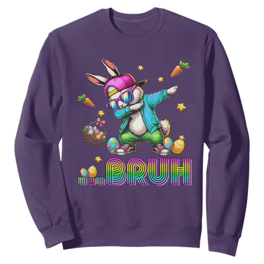 Bruh Dab Bunny Easter Sweatshirt Funny 80s Retro Vintage Party Cool Rabbit TS10 Purple Print Your Wear
