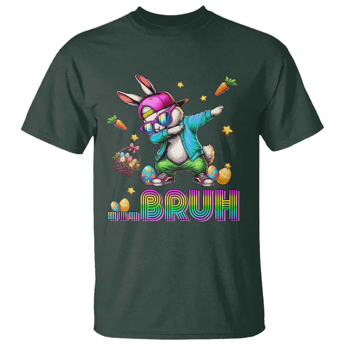 Bruh Dab Bunny Easter T Shirt Funny 80s Retro Vintage Party Cool Rabbit TS10 Dark Forest Green Print Your Wear