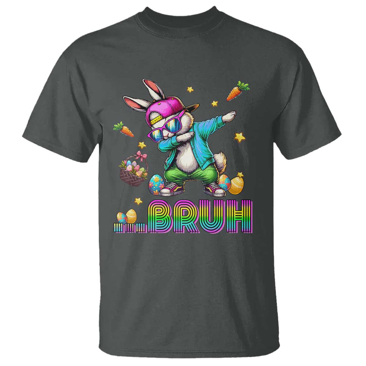 Bruh Dab Bunny Easter T Shirt Funny 80s Retro Vintage Party Cool Rabbit TS10 Dark Heather Print Your Wear