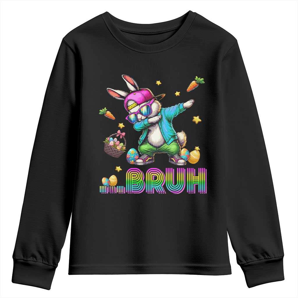 Bruh Dab Bunny Easter Youth Sweatshirt Funny 80s Retro Vintage Party Cool Rabbit TS10 Black Print Your Wear