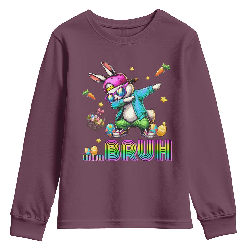 Bruh Dab Bunny Easter Youth Sweatshirt Funny 80s Retro Vintage Party Cool Rabbit TS10 Maroon Print Your Wear