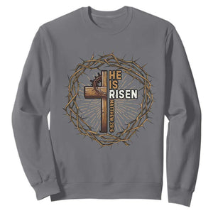 Easter Cross He is Risen Sweatshirt Jesus Christian Crown Of Thorns TS10 Charcoal Print Your Wear