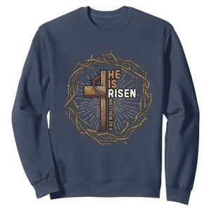 Easter Cross He is Risen Sweatshirt Jesus Christian Crown Of Thorns TS10 Navy Print Your Wear