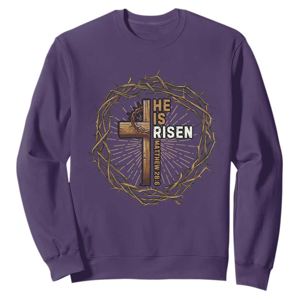 Easter Cross He is Risen Sweatshirt Jesus Christian Crown Of Thorns TS10 Purple Print Your Wear