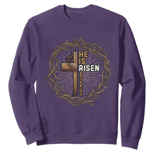 Easter Cross He is Risen Sweatshirt Jesus Christian Crown Of Thorns TS10 Purple Print Your Wear