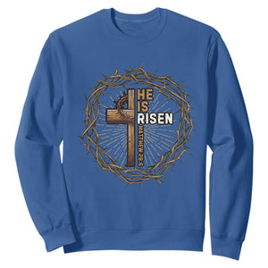 Easter Cross He is Risen Sweatshirt Jesus Christian Crown Of Thorns TS10 Royal Blue Print Your Wear