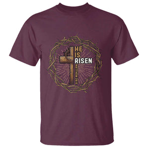 Easter Cross He is Risen T Shirt Jesus Christian Crown Of Thorns TS10 Maroon Print Your Wear
