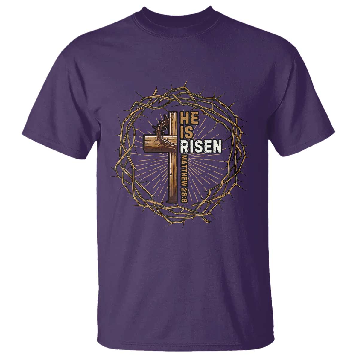 Easter Cross He is Risen T Shirt Jesus Christian Crown Of Thorns TS10 Purple Print Your Wear