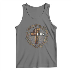 Easter Cross He is Risen Tank Top Jesus Christian Crown Of Thorns TS10 Black Heather Print Your Wear