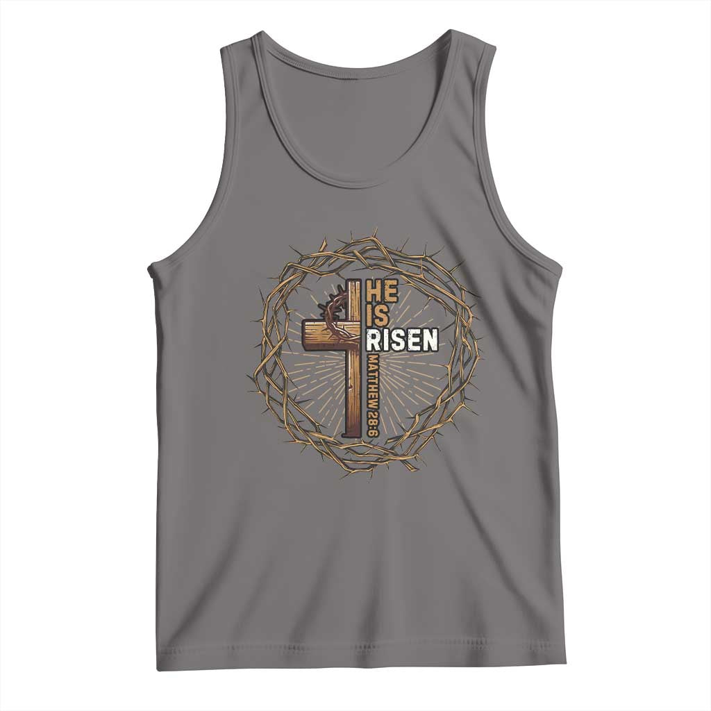 Easter Cross He is Risen Tank Top Jesus Christian Crown Of Thorns TS10 Deep Heather Print Your Wear