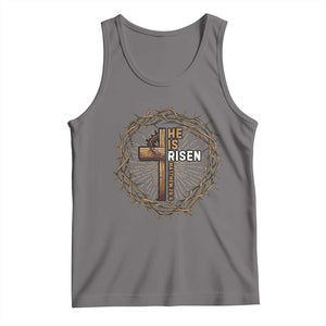 Easter Cross He is Risen Tank Top Jesus Christian Crown Of Thorns TS10 Deep Heather Print Your Wear