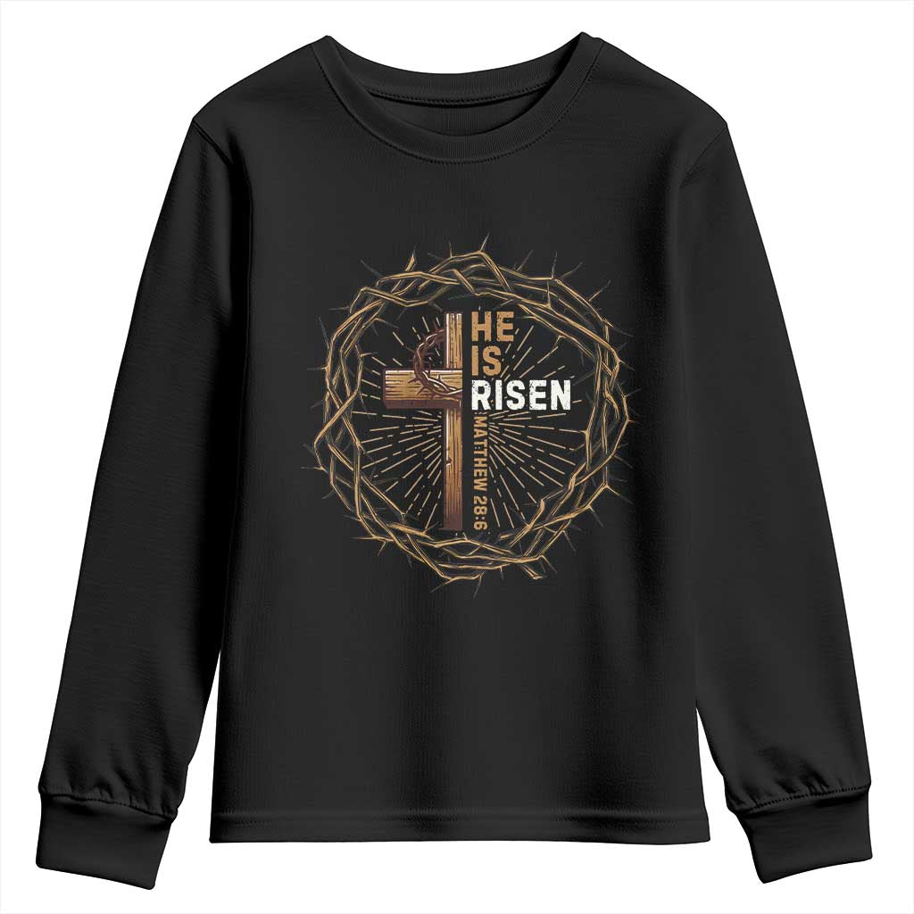 Easter Cross He is Risen Youth Sweatshirt Jesus Christian Crown Of Thorns TS10 Black Print Your Wear