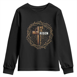 Easter Cross He is Risen Youth Sweatshirt Jesus Christian Crown Of Thorns TS10 Black Print Your Wear
